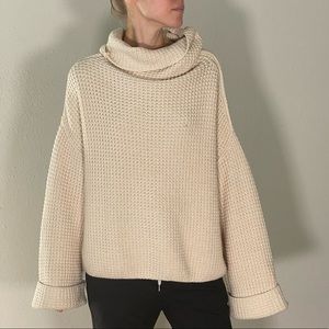 Free People Alpaca Wool Light & Lofty Cream Oversized Knit Sweater - M